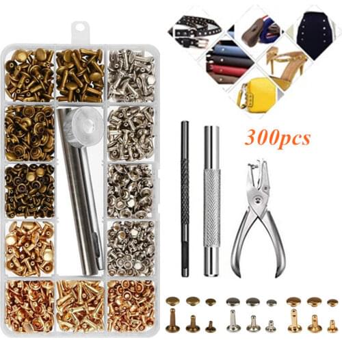 300 Set Leather Rivets Leather Repairing For DIY Leather Craft Double Cap Rivet With Punch Pliers Tubular Metal Studs Fixing Set