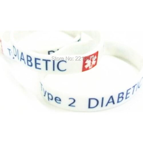 300pcs Blue red logo Medical Alert Type 2 Diabetic wristband silicone bracelets free shipping by DHL express