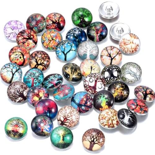50pcs/lot New Arrivals Mixed Colors Butterfly Stripe Tree of Life 18mm Snap Button Glass Charm Fit DIY Bracelet Snap Jewelry