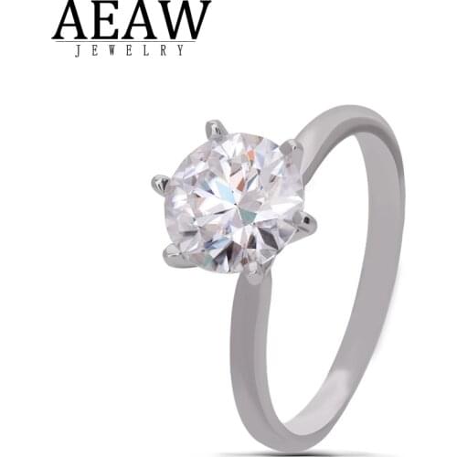 AEAW 14K White Gold 3.0ct 9mm Round Cut DF Moissanite Engagement Ring Anniversary Ring Wedding RingFor Women For Girl