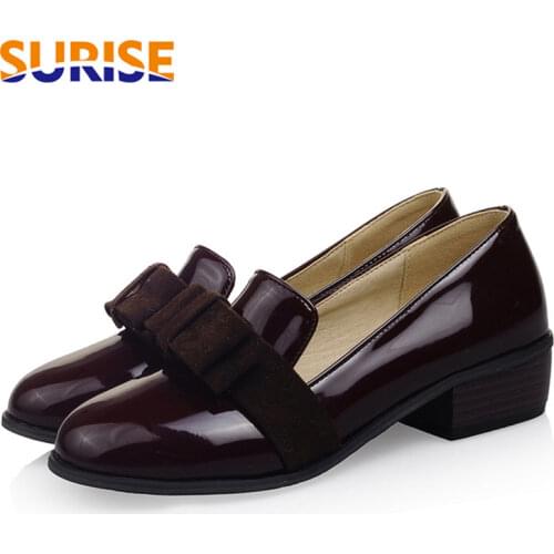 Big Size Patent Leather Women Loafers Round Toe Preppy Flats Red Black Casual Office Slip-on Bowtie Moccasins Ladies Dress Shoes