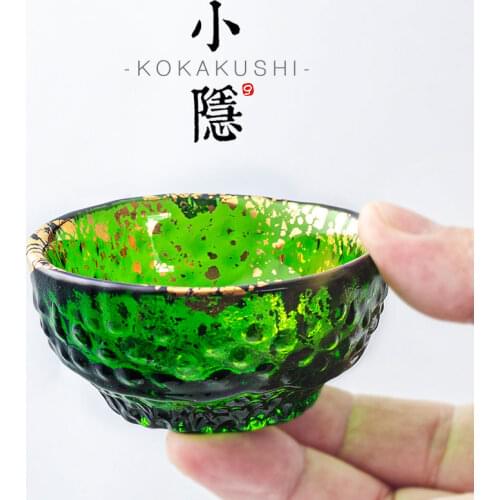 CHAMVIN 50ml Niche Japanese-Style Gold Foil Heat-Resistant Glass Tea Master Cup Emerald Green Crystal Sake glass