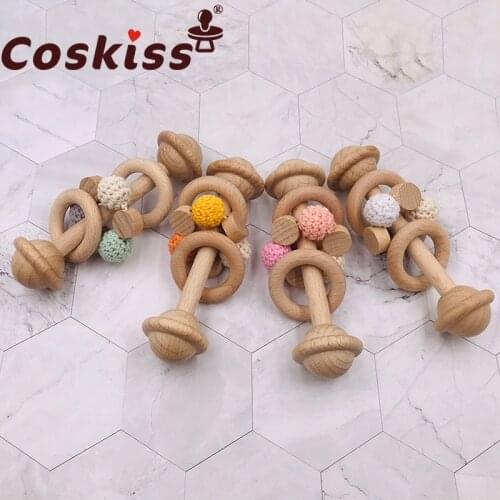 Coskiss 1pcs Trumpet Baby Rattles Beech Wooden Baby Rattle Crib Mobiles Wood Infant Bpa Free Baby Teether Toys Baby Rattle