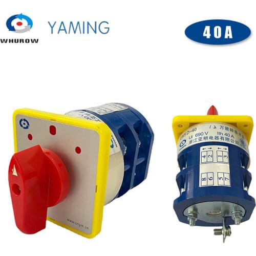 Yaming electric 3 position manual changeover switch 40A 690V 2 phases rotary switch knob commutateur rotatif LW5D-40/2