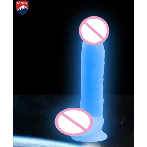 MLSice Fluorescent Dildo Flexible Penis Strong Suction Cup Realistic Huge Liquid Dildo Fluoresce Glowing Dick Sex Toys for Women