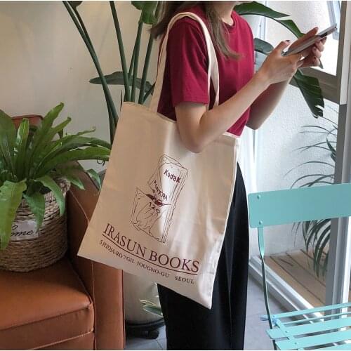 Canvas Shoulder Bag Korean Cartoon Print Wild College Style Large-capacity Shopping Tote Bag