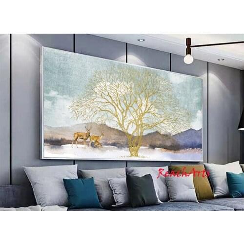 Home Interior Decoration 100% Handpainted On Canvas Modern Landscape Abstract Golden Picture Titles For Meetingroom Tree Of Life