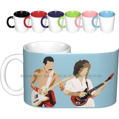 Brian And Freddie Ceramic Mugs Coffee Cups Milk Tea Mug Band Music Minimal Minimalist Guitar Bass Drums Freddie Brian Roger