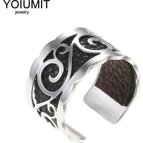 Cremo DIY Simple Ring Argent Resizable Finger rings For Women Bijoux stainless steel ring Interchangeable Leather Bague Femme