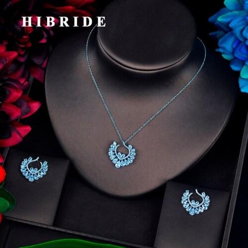 HIBRIDE New Arrival Flower Design AAA Cubic Zircon Pendent Jewelry Set White Gold color Crystal Small Jewelry Set N-670