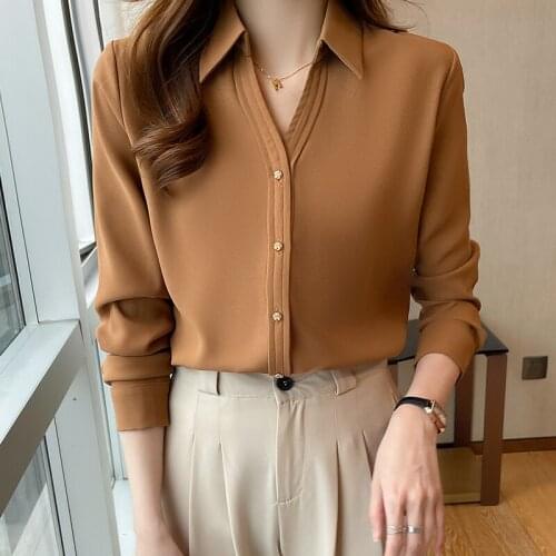 Autumn White Tops Women Long Sleeve Satin Blouses Femme Temperament Loose Drape Womens Shirt Metal Buttons Fashion Slim Blusas