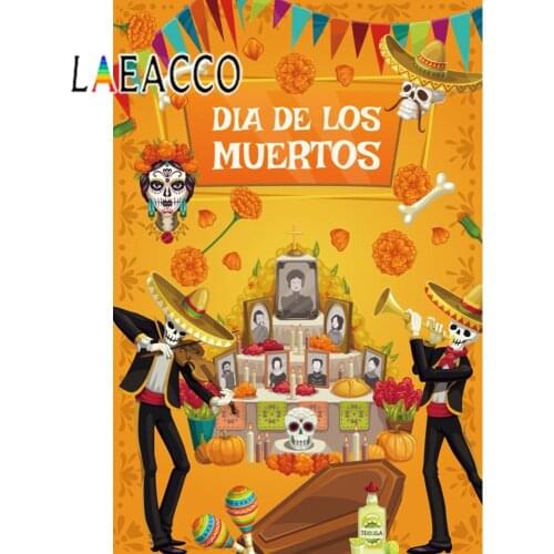 Laeacco Photography Backdrop Mexican Day Of The Dead DIA DE LOS MUERTOS Tomb Party Festivals Flower Pattern Photo Background