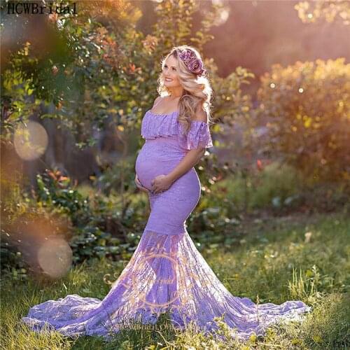 Plus Size Lavender Lace Mermaid Evening Dress For Pregnant Women Spaghetti Straps Long Maternity Dresses Customize Party Gowns