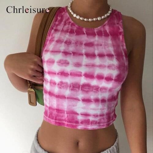 Tie Dye Print Sleeveless Tanks Top Women Streetwear Casual Summer Crop Tops Tees Fitness Skinny Mini Vest Top