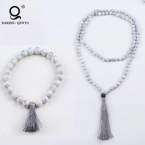 Men yoga stone beaded tassel bracelet and Necklace jewelry set