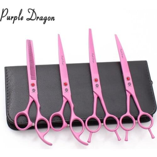 7" Purple Dragon Pink Color Stainless Dogs Grooming Kit Cutting Shears Thinning Shears Up&Down Curved Scissors Pets Shears Z3102