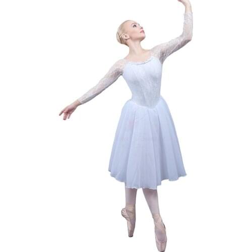Dance Favourite New Arrival Long Sleeve Lace White Ballet Tutu Girl & Women Stage Performance Ballet Costumes Ballerina Tutu