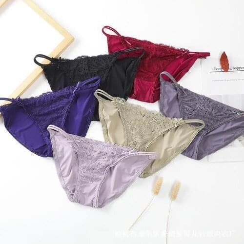 NEW Thin Belt Panties Low-waist Thong Sexy Lace Bow Hollow Out Underpants Girls Bandage Flower Female Transparent Underwear