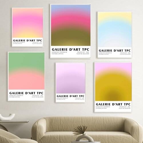 Popular colorful pink gradient abstract gallery exhibition wall art canvas Nordic poster prints living room decoration wall pain