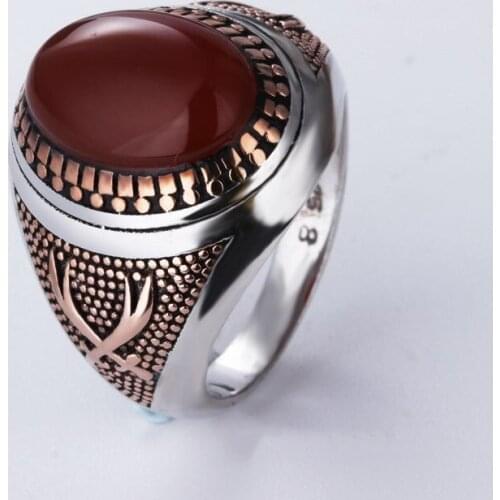 Supply Natural Red Agate Mens Ring 925 Sterling Silver Jewelry