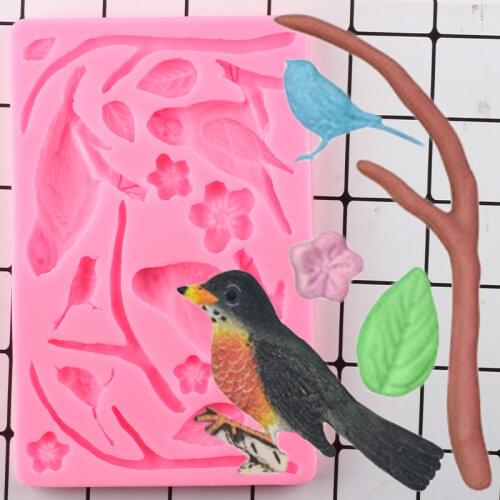 Birds Tree Branches Silicone Molds Wedding Flower Cake Border Fondant Cake Decorating Tools Candy Clay Chocolate Gumpaste Moulds