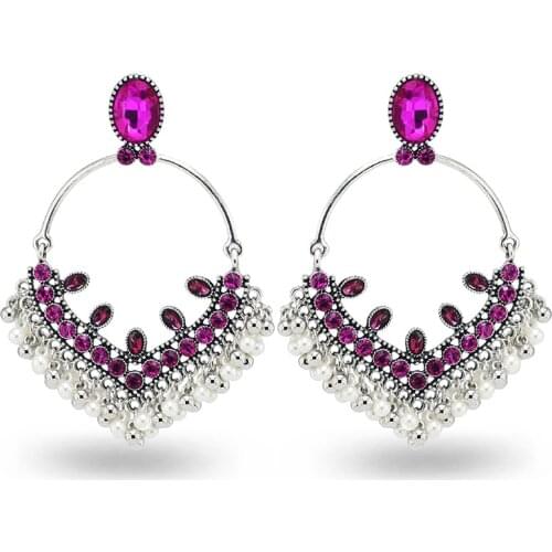 New Ins Style Boho Rose Crystal Drop Earrings for Women Female Pearls Bells Tassel Statement Earring Bridal Wedding Party Gift