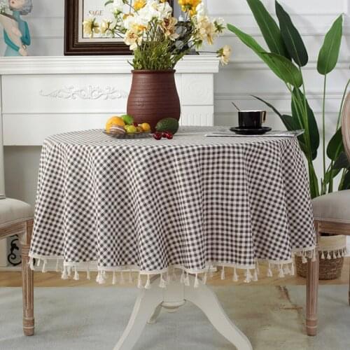 Modern Lattice Fringed Cotton And Linen Round Coffee Tablecloth Washable Home Design Coffee Table Party Decoration Tablecloth