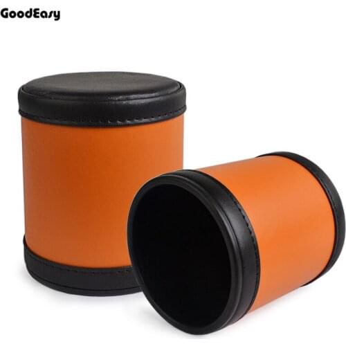 Leather Dice Cup Plastic with 6pcs Acrylic Dices Polyhedral Dice Cup Orange Poker Drinking Board Game Gambling Dice Box