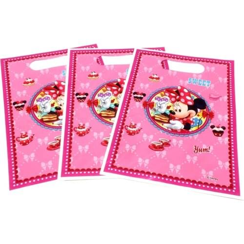 Disney Minnie Mouse Theme 6pcs Girl Birthday Party Little Snack Bag Loot Bag Wedding Plastic Gift Candy Bags Decoration Supply