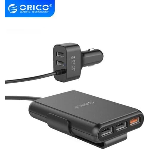 ORICO 5 Port QC3.0 Car Fast Charger with Extension Cord 52W Universal USB Adapter For MPV Car Mobile Phones Tablet PC 12V-24V