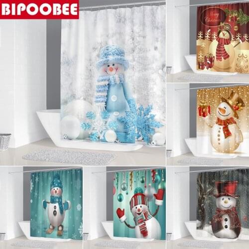 Merry Christmas Funny Shower Curtain 3d Snowman Print Bath Curtains for Bathroom Festival Decoration with Hooks Bathtub Screen