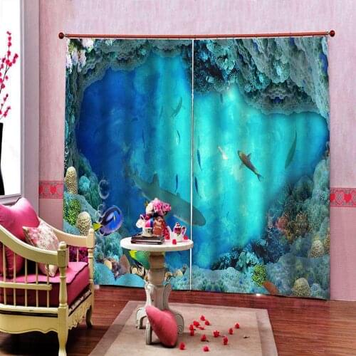 Coral Reef and Sea Creatures Fish Whale Underwater Deep Ocean Wildlife Curtain For Childrens room Blackout Window Drapes Decor