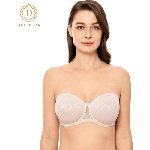 DELIMIRA Womens Floral Lace Underwire No-padded Convertible Strapless Bra Plus Size