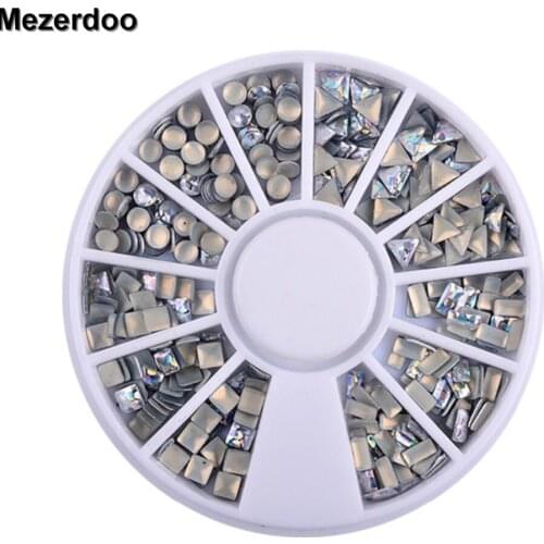 1 Wheel Metal Shiny AB Laser Silver Round/Rectangle/Square/Triangle Designed Nail Art Tips Decorations DIY 3D Charm Nail Tools