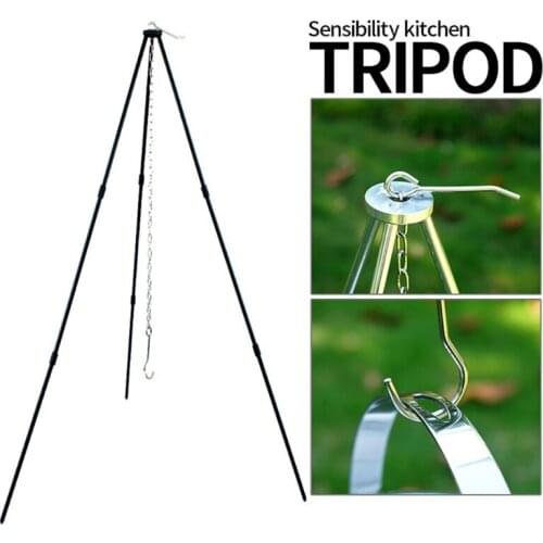 1Pcs Hard Aluminum Alloy Outdoor Survival Cooking Tripod Portable Camping BBq Bonfire Triangle Support