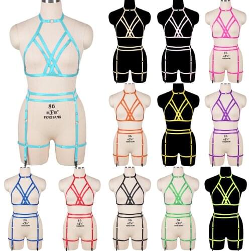 Bdsm Exotic Underwear Women 2 Pcs Set Fetish Toys Sexy Body Harness Bondage Strappy Tops Caged Suspender Garter Belt Stockings