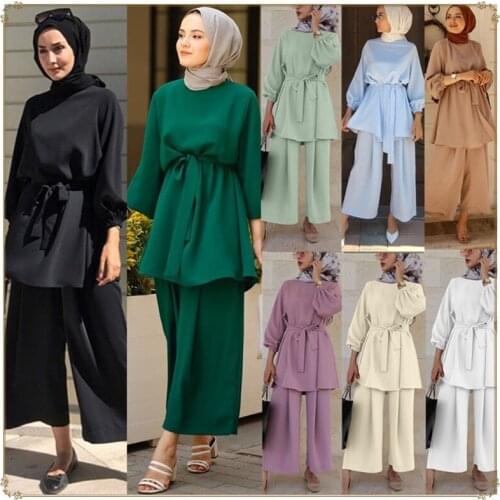 2021 Eid Mubarek Abaya Turkey Hijab Two-piece Muslim Sets Dress Caftan Kaftans Islamic suit Abayas For Women Musulman Ensembles