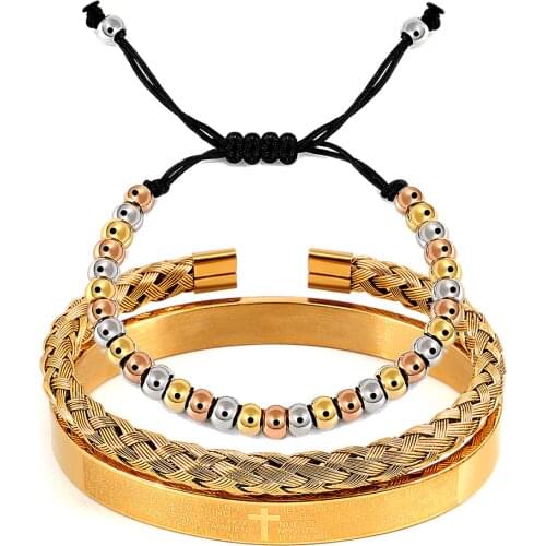 2021 New Luxury Gold Color Stainless Steel Cross Jesus Bracelet Mens Roman Bangles Friendship Jewelry Free Shipping Service