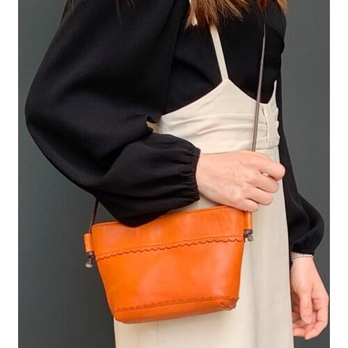 2021 Women Genuine Leather Casual Shoulder Bag Lady Cute Cowhide hollow lace personalized one-shoulder messenger small bag