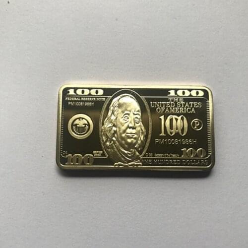 5 pcs real gold plated 100 dollars ingot 50 mm x 28 mm American badge decoraiton bar drop shipping order acceptable con