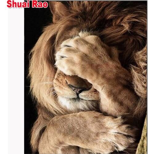 5d square Shy Lion diamond painting cross stitch kits full square/round drill mosaic embroidery,aniaml home decor