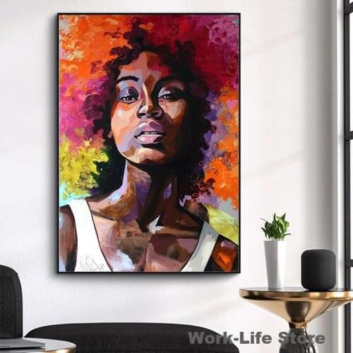 Abstract Street Art Posters and Prints Sexy African Woman Canvas Painting Wall Art Pictures for Living Room Decoration Cuadros