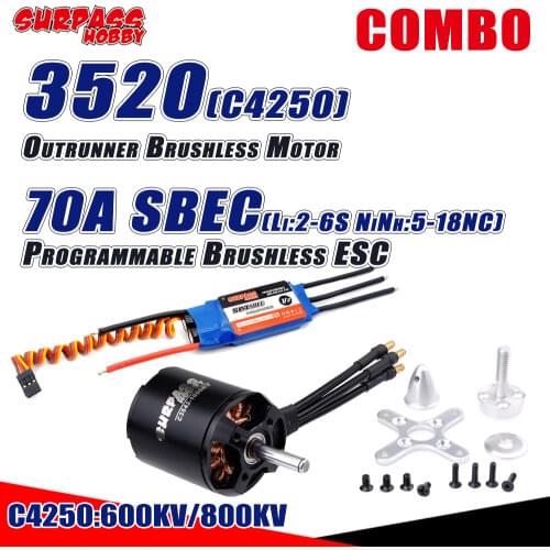 SURPASS HOBBY Combo 3520 C4250 Brushless Motor With 70A SBEC Brushless ESC Li:2-6S for RC Airplanes Fixed-wing Glider Warbirds