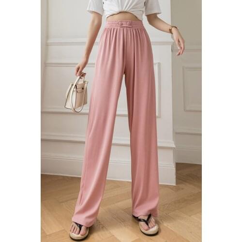 2021Fashion Slacks Womens Loose Summer Pants Soft Ice Silk Wide Leg Pants Women High Waisted Trousers Thin knitted pants