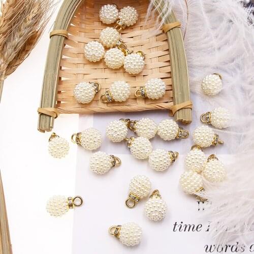 ABS Imitation Pearl Bayberry Ball Gold Rhinestone Hanging Hole Loose Beads Water Drill DIY Garment Clothing Earring Accessories