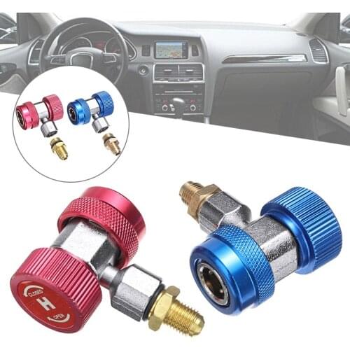 2pcs Car Auto A/C Red/Blue Hi/Lo R1234yf Quick Couplers Adapters Conversion Kit With Manual Couplers Refrigeration Systems Tool