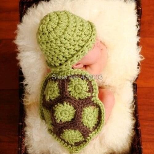Baby photo props green tortoise handmade crochet cartoon hat newborn crochet baby photography props