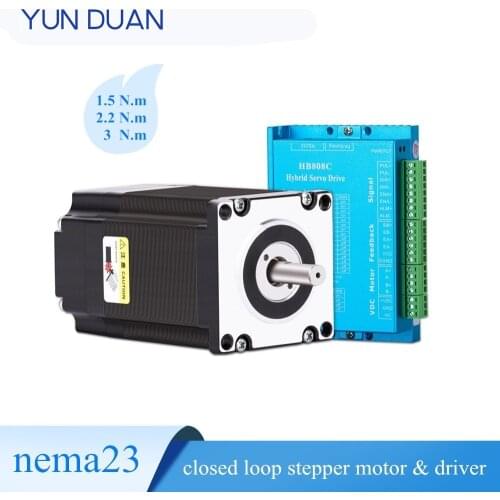 57HB250+HB808C,Closed loop stepper motor Nema23 kit with driver, 1.5, 2.2,3Nm motor kit with hybrid encoder for cnc