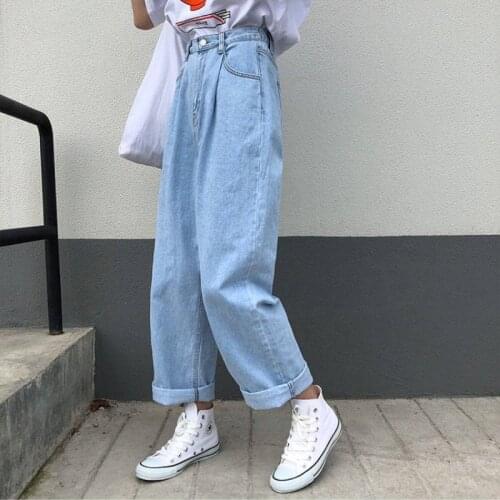 Jeans Women Solid High Waist Wide Leg Ladies Denim Trousers Vintage Simple Pants Autumn Casual Loose Harajuku Women Streetwear