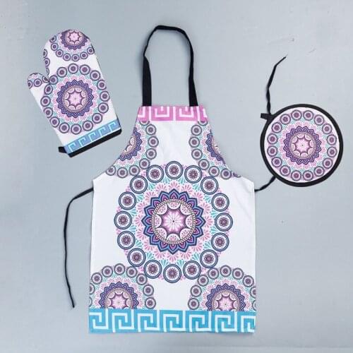 Factory Direct Digital Printing Heat Insulation 3PCS/SET Kitchen Microwave Gloves Pad Apron
